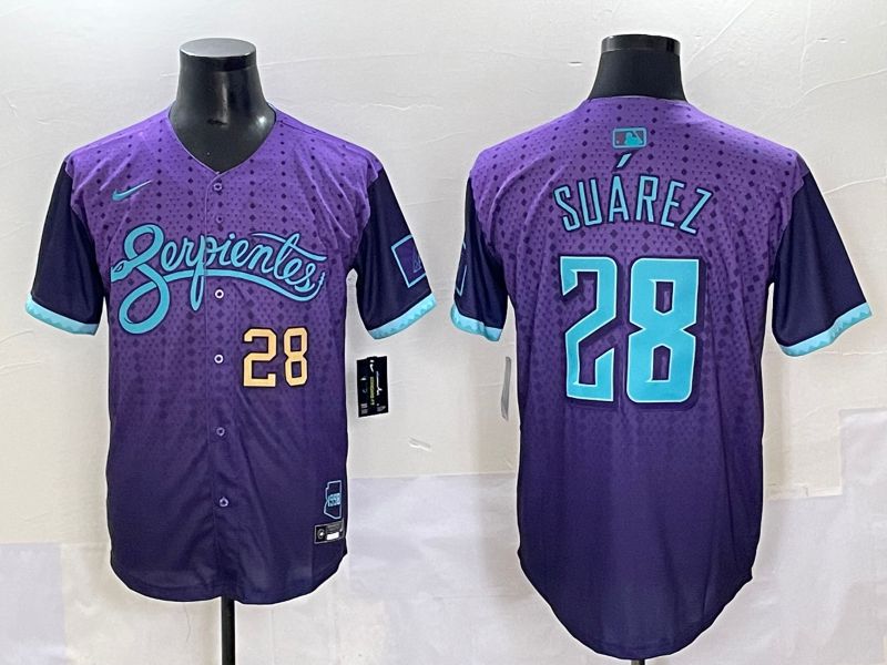 Men 2025 Arizona Diamondback 28 Suarez Purple Joint Name Nike MLB Jersey style 4